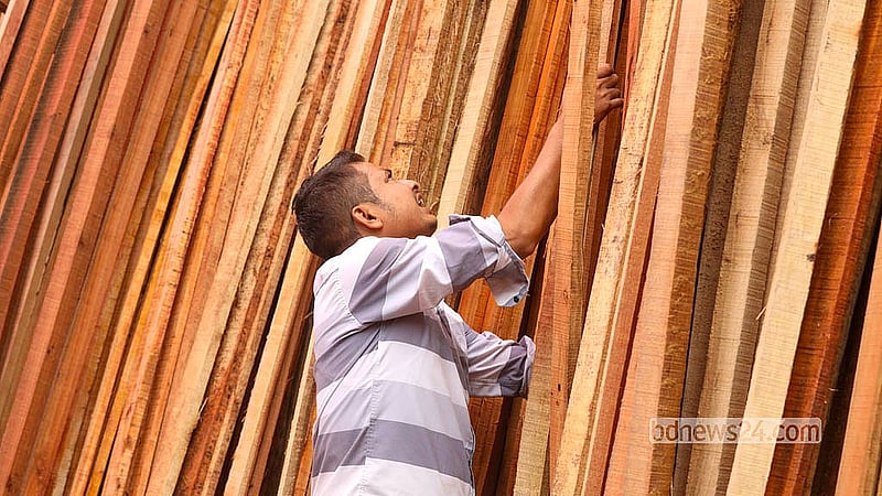 Timber trading is in full swing at the century-old Dighirpar market in Munshiganj’s Tongibari. Photo: Shamsul Haque Ripon