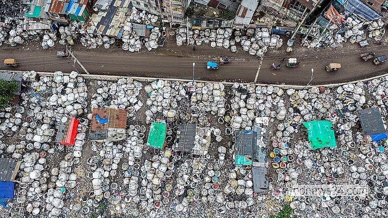 Piles of plastic waste along the Buriganga in Islampur have accumulated over the years, with microplastics and harmful chemicals continuously leaching into the river and polluting its water. Photo: Mostafigur Rahman