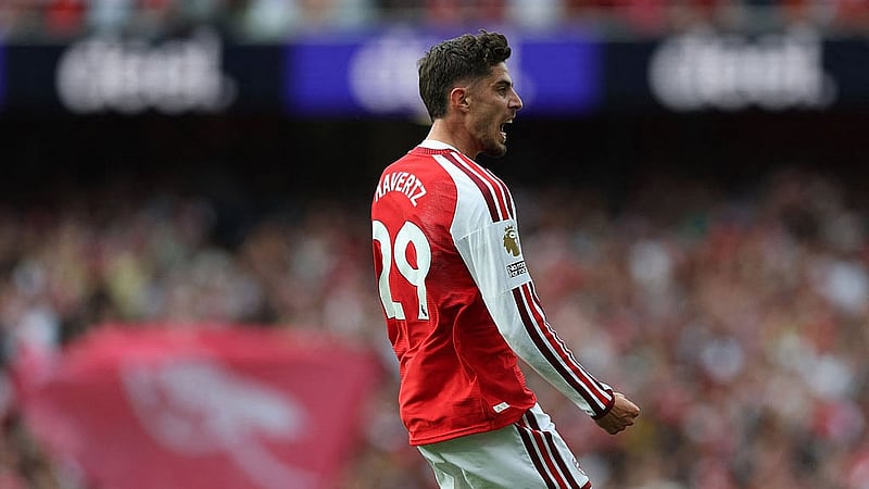 Premier League - Arsenal v Chelsea - Emirates Stadium, London, Britain - Sept 6, 2026 Arsenal's Kai Havertz celebrates scoring their first goal Action Images via Reuters