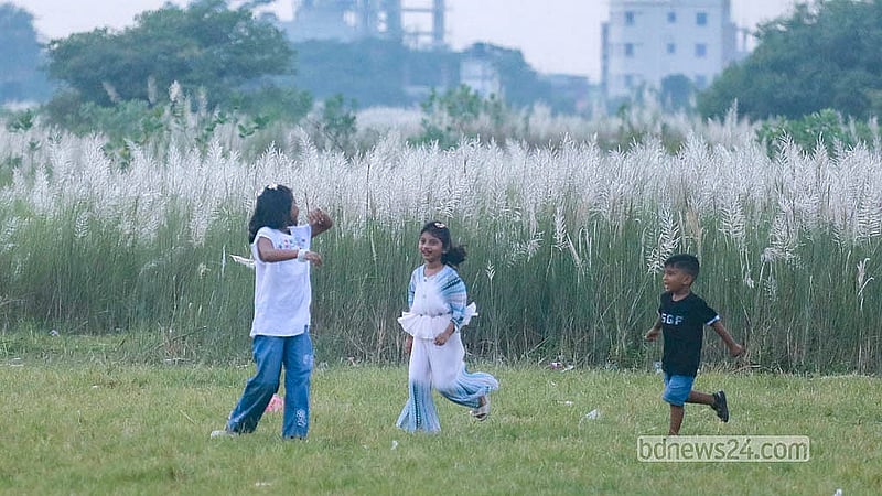 Children too come to enjoy the kans grass fields at Sarighat in Dhaka's South Keraniganj.  Photo: Abdullah Al Momin