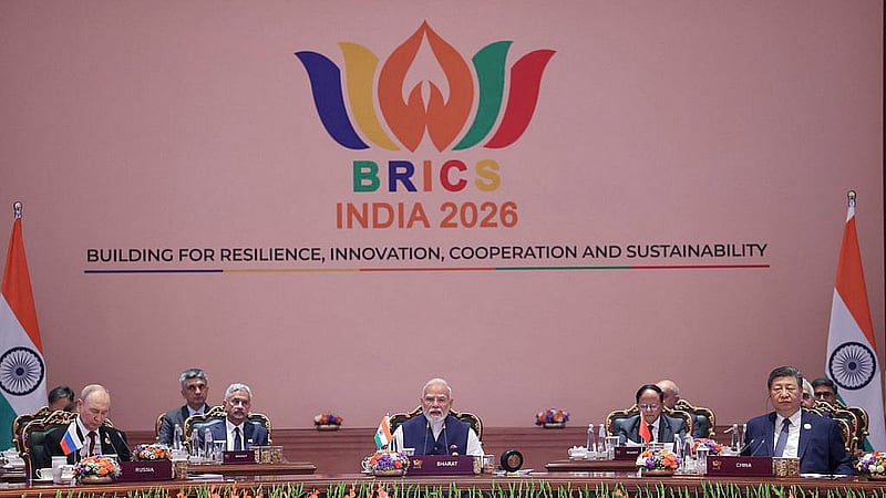 Indian Prime Minister Narendra Modi addresses on day two of the BRICS Summit, as Russian President Vladimir Putin, Chinese President Xi Jinping and other leaders listen, in New Delhi, India, September 13, 2026. Photo: Reuters