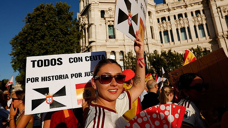 People attend a demonstration in support of residents of Spain's North African enclave of Ceuta following recent mass crossings of migrants from Morocco, in Madrid, Spain, Sept 2, 2026. REUTERS/Violeta Santos Moura