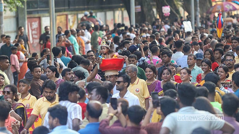 A child dressed as Krishna takes part in the Janmashtami procession in Dhaka on Friday, Sept 4, 2026. Photo: Shamsul Haque Ripon