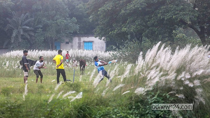 Local residents play amid the kans grass fields at Sarighat in Dhaka's South Keraniganj.   Photo: Abdullah Al Momin