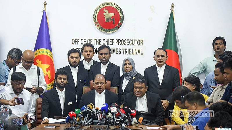Chief Prosecutor Aminul Islam speaks at a briefing on Tuesday, Sept 15, 2026, after the International Crimes Tribunal sentenced seven individuals, including Awami League General Secretary Obaidul Quader, to death for crimes against humanity committed during the July Uprising. Photo: Shamsul Haque Ripon