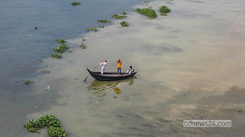 The dark water of the Shetalakshya River indicate the level of pollution. Photo: Abdullah Al Momin