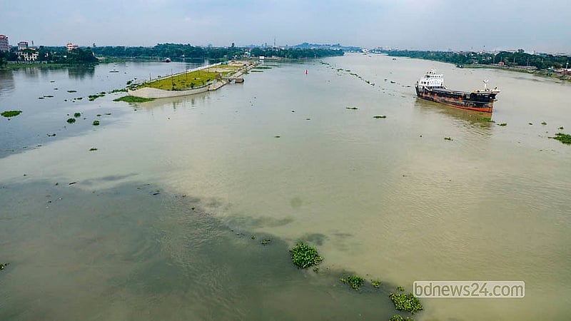 The dark water of the Shetalakshya River indicate the level of pollution. Photo: Abdullah Al Momin