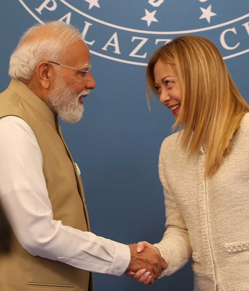 Indian Prime Minister Narendra Modi shakes hands with Italian Prime Minister Giorgia Meloni ahead of a bilateral meeting at Palazzo Chigi in Rome on May 20, 2026. Photo: Narendra Modi/ Facebook