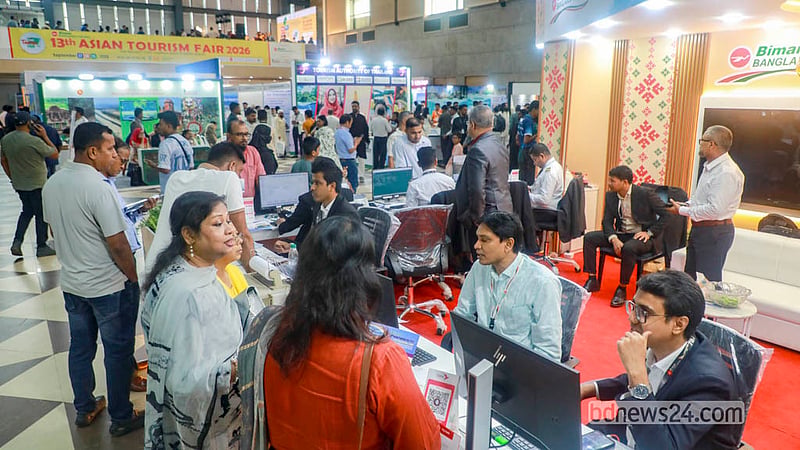 The three-day “13th Asian Tourism Fair” began on Thursday at the International Convention City Bashundhara (ICCB) in Dhaka. Photo: Abdullah Al Momin
