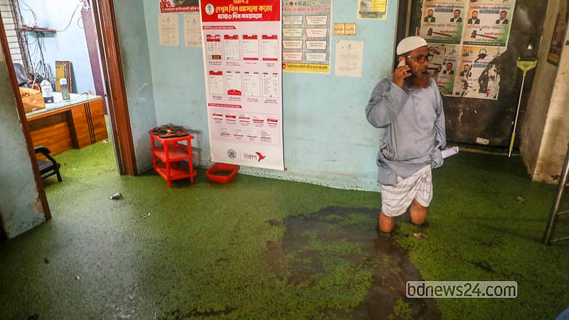 The ground floor of the DPDC office lies submerged in rainwater in Jatrabari’s Matuail.   Photo: Abdullah Al Momin