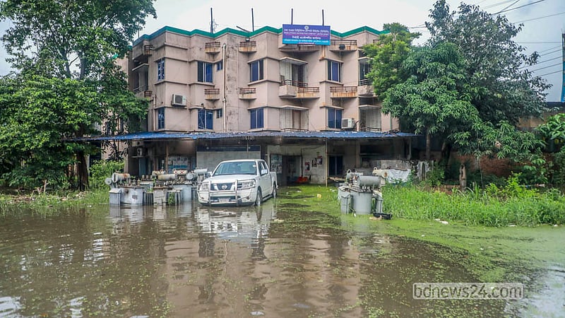 Poor drainage means the DPDC office in Jatrabari’s Matuail is frequently flooded after heavy rain.   Photo: Abdullah Al Momin