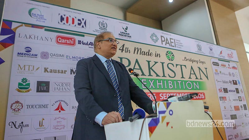 Pakistan’s High Commissioner Imran Haider attends the opening ceremony of the five-day “Made in Pakistan” exhibition at Dhaka’s International Convention City Bashundhara (ICCB) on Tuesday, Sept 22, 2026.  Photo: Abdullah Al Momin