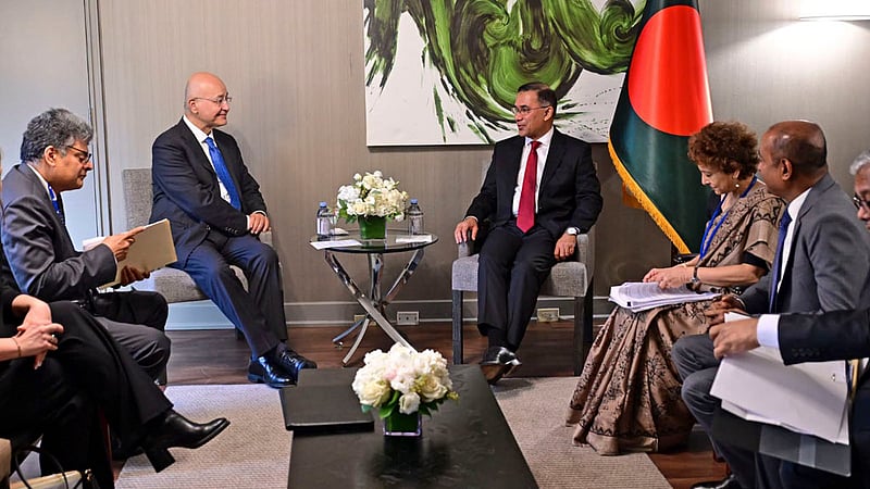 UN High Commissioner for Refugees Barham Salih meets Prime Minister Tarique Rahman in New York on Tuesday, Sept 26, 2026. Photo: PMO