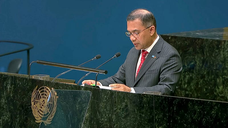 Prime Minister Tarique Rahman addresses world leaders at the 81st session of the United Nations General Assembly as Bangladesh’s head of government. Photo: PMO