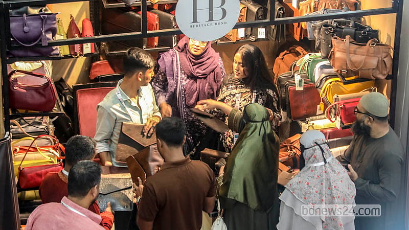 The leather and footwear industry holds a three-day international exhibition at International Convention City Bashundhara in the Kuril area of Dhaka.  Photo: Abdullah Al Momin