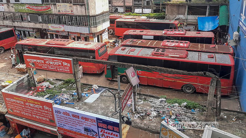 BRTC buses fill Dhaka’s Fulbaria Inter-district Bus Terminal, which was closed in July as part of a plan to ease congestion and improve public transport management. Photo: Abdullah Al Momin