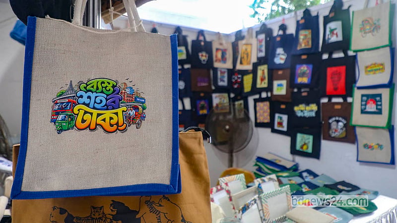 A range of products made from jute is displayed at the fair, which opened at the Jute Diversification Promotion Centre on Saturday, Oct 3, 2026.  Photo: Abdullah Al Momin