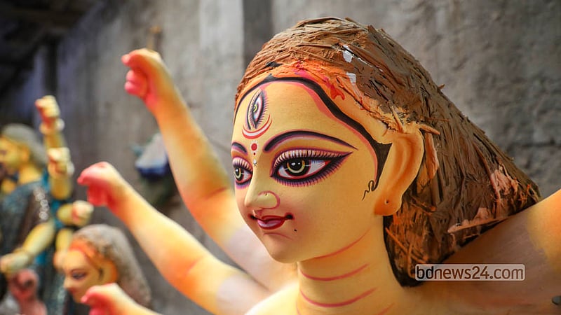 Artists spare no effort to dress and adorn the goddess in her many forms for the approaching festival. Photo: Shamsul Haque Ripon