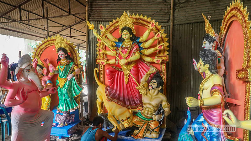 Durga idols take shape at Ramna Kali Temple, from where they will be sent to temples across Dhaka for the Durga Puja festival. Photo: Abdullah Al Momin