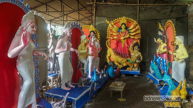 Durga idols take shape at Ramna Kali Temple, from where they will be sent to temples across Dhaka for the Durga Puja festival. Photo: Abdullah Al Momin
