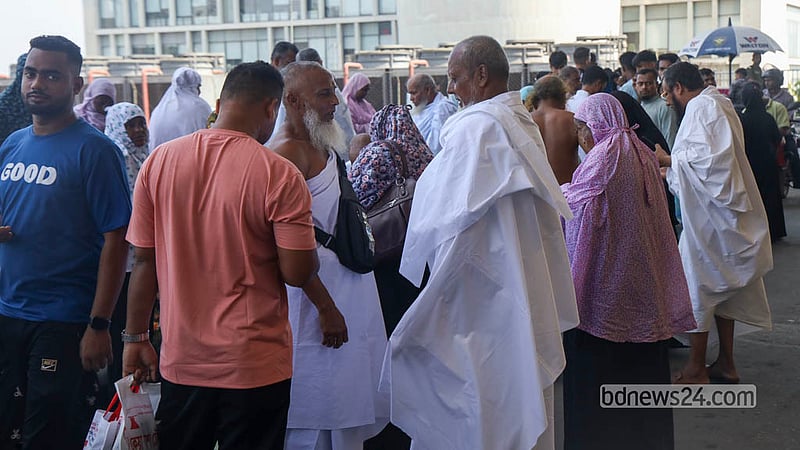 Biman Bangladesh Airlines has suspended all flights from Dhaka to Riyadh and Dammam until Oct 18 amid the Houthi attacks on airports in Saudi Arabia. However, flights to Madinah and Jeddah remain open. Umrah pilgrims wearing Ihram clothes wait to travel at Dhaka's Shahjalal International Airport. Photo: Shamsul Haque Ripon