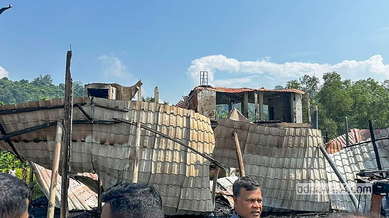 A fire-ravaged remains of TUPTUP Resto and Resort in Cox’s Bazar’s Patuartek. Photo: Sourav Dev