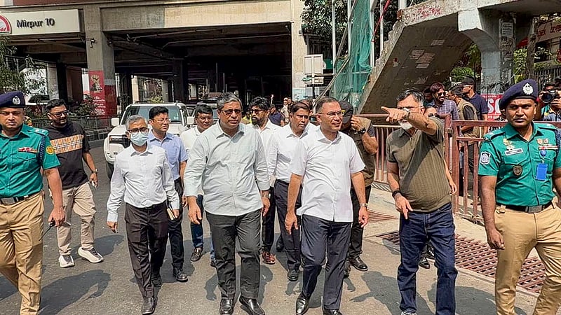 Prime Minister Tarique Rahman inspects a hawker-free footpath at Dhaka’s Mirpur-10 on Saturday, Oct 17, 2026. Photo: PMO