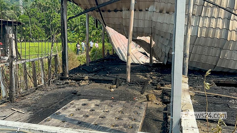 A fire-ravaged remains of TUPTUP Resto and Resort in Cox’s Bazar’s Patuartek. Photo: Sourav Dev