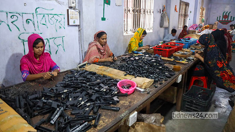 Toy manufacturing work proceeds day and night in big and small factories in Dhaka’s Kamrangirchar to meet local demand. Photo: Shamsul Haque Ripon