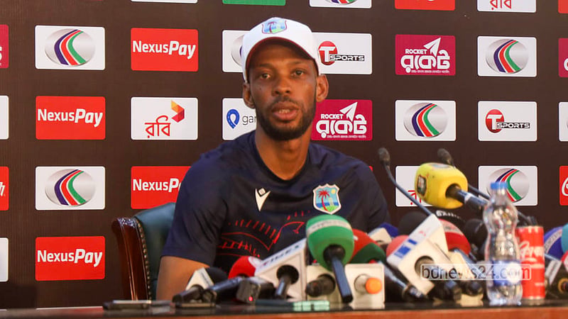 West Indies captain Kraigg Brathwaite speaks at the pre-match press conference before the first Test against Bangladesh at Sher-e-Bangla National Cricket Stadium in Dhaka’s Mirpur. Photo: Shamsul Haque Ripon