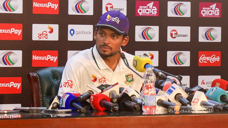Bangladesh captain Najmul Hossain Shanto speaks at a press conference before the Mirpur Test. Photo: Shamsul Haque Ripon