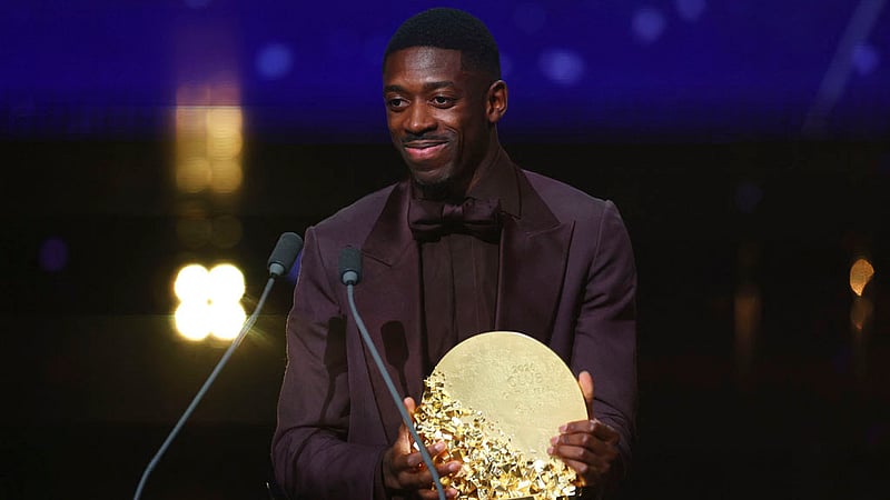 Paris St Germain's Ousmane Dembele celebrates after winning the men's club of the year award,  London Palladium, London, Britain - October 26, 2026. Photo: REUTERS