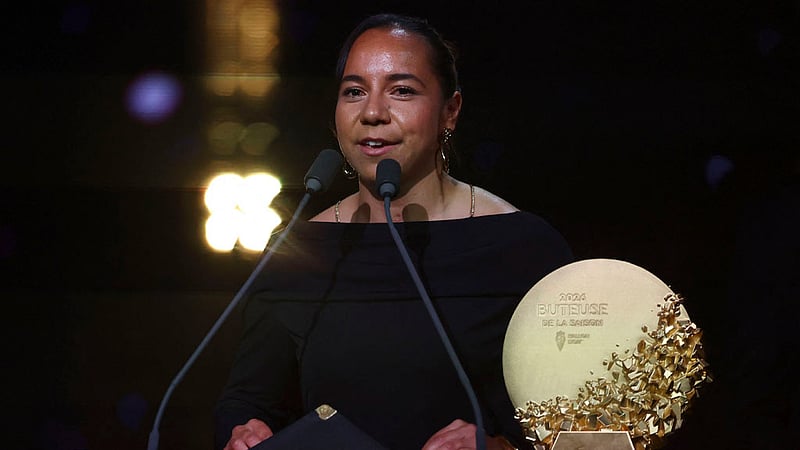 Pachuca's Charlyn Corral makes a speech after winning the women's striker of the year award, London Palladium, London, Britain - October 26, 2026. Photo: REUTERS
