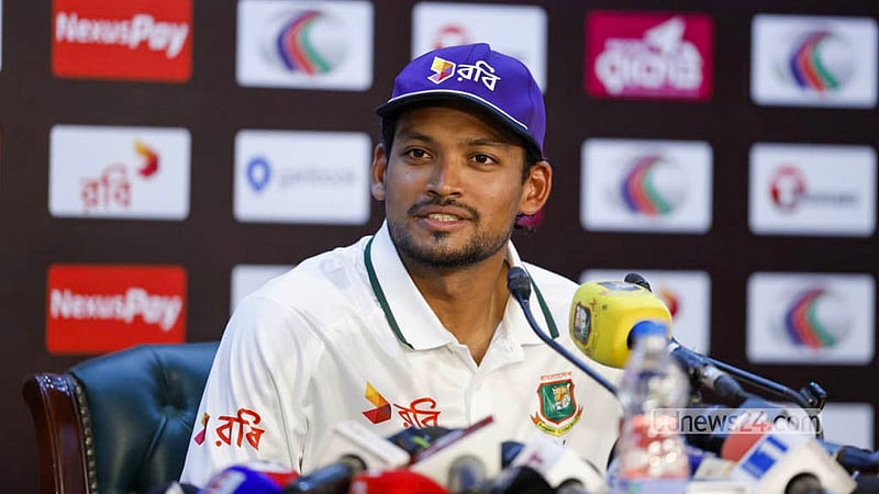 Bangladesh captain Najmul Hossain Shanto speaks at a press conference before the Mirpur Test. Photo: Shamsul Haque Ripon