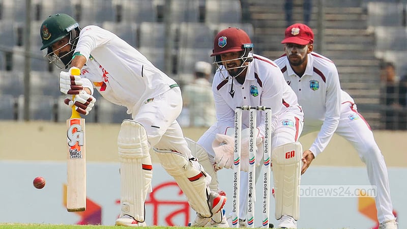 Bangladesh bat against West Indies on the opening day of the first Test at the Sher-e-Bangla National Cricket Stadium in Mirpur. Photo: Shamsul Haque Ripon