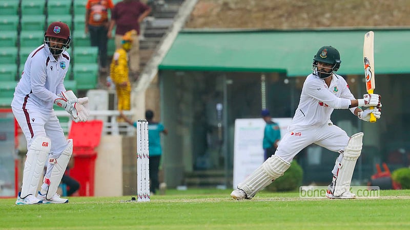 Bangladesh bat against West Indies on the opening day of the first Test at the Sher-e-Bangla National Cricket Stadium in Mirpur. Photo: Shamsul Haque Ripon