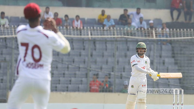 Bangladesh bat against West Indies on the opening day of the first Test at the Sher-e-Bangla National Cricket Stadium in Mirpur. Photo: Shamsul Haque Ripon