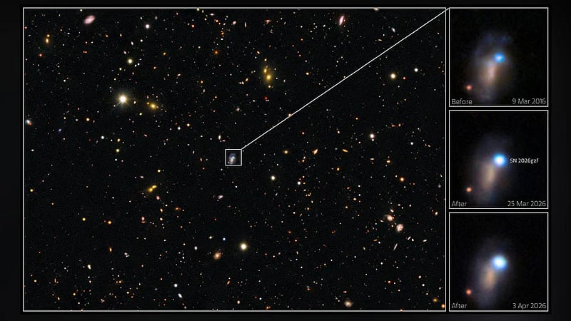 Astronomers watch the whole process as a huge star dies