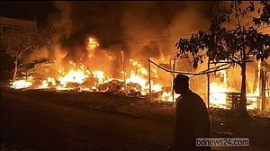Late-night fire burns down 20 shops in Khagrachhari