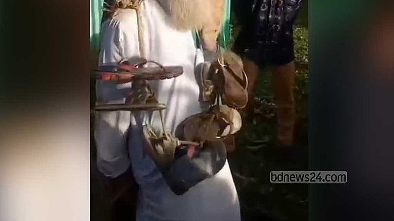 Elderly freedom fighter tied to tree, garlanded with shoes and handed over to police