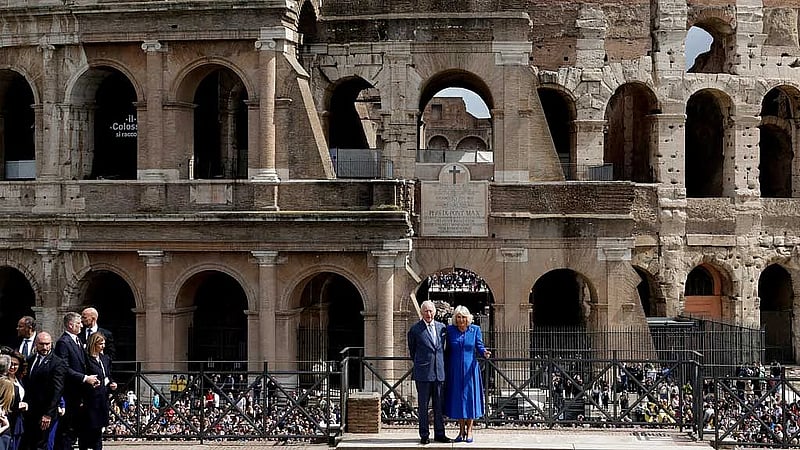British royals greet crowds at Colosseum during Italy visit