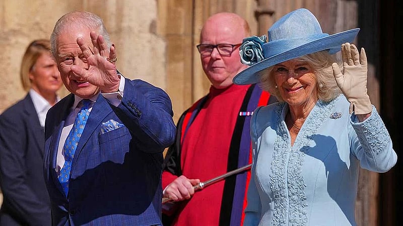 King Charles and Queen Camilla greet crowds after Easter service