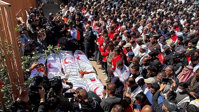 Bodies of 15 rescue workers recovered from grave in Gaza, UN officials say