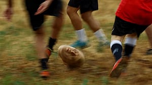 Dictator Franco's head replica rolls on football pitch in Spanish art festival
