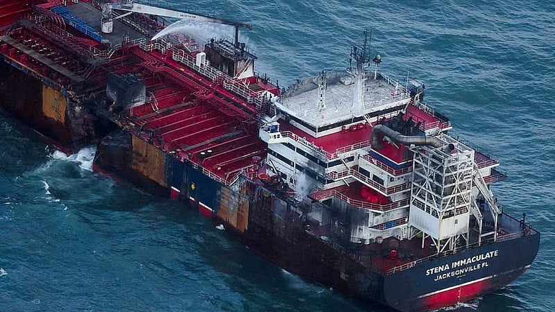 Man arrested over UK tanker crash as abandoned vessels smoulder at sea
