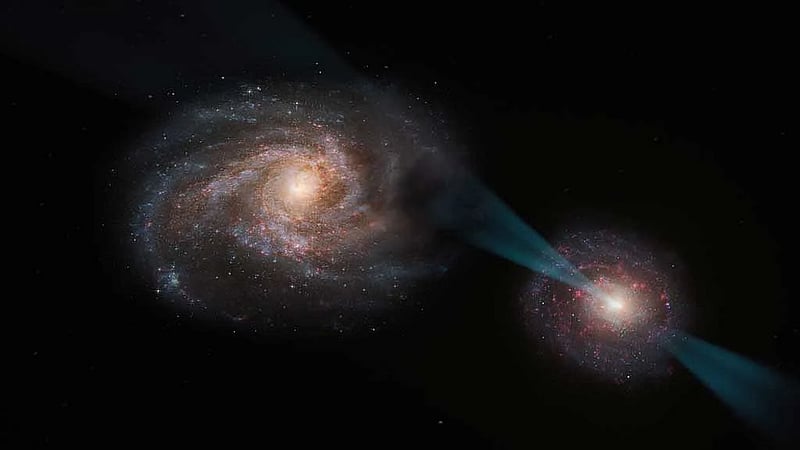 Two galaxies 'joust' before cosmic mega-merger