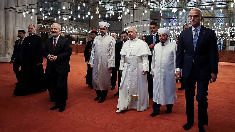 Pope removes shoes but doesn't pray on visit to Istanbul's Blue Mosque