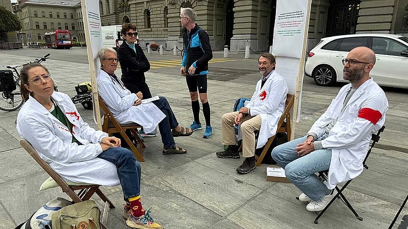 Swiss medics begin hunger protest over Gaza outside parliament