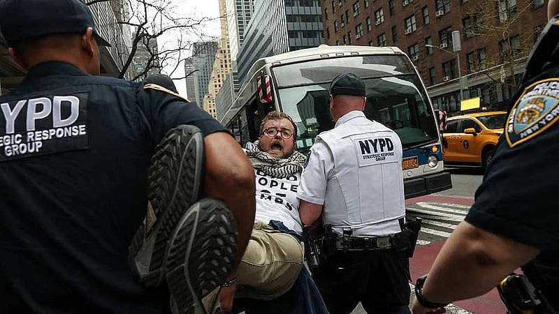Dozens detained in New York City protest over US arms sales to Israel