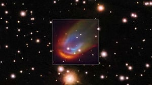 Astronomers spot white dwarf star creating a colorful shockwave